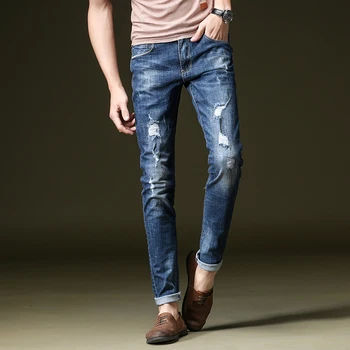 NIGRITY 2020 m. Rudenį Naujų Dizaino Modelis Vyrų Slim Fit Elastinga Šviesos Vintage Džinsai Mados Ziajać Ruožas Nelaimę Vyrų Kelnės