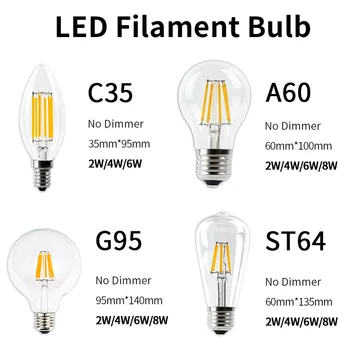 LED, Kaitinamosios Lemputės E27 E14 Vintage 