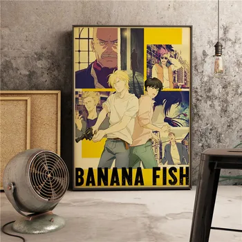 Japonų Anime Bananų žuvų Retro Meno Dekoro Filmą Tapybos Namų Dekoro, Sienų Dekoras Animacinių filmų Kokybės Drobė kambarį Plakatas
