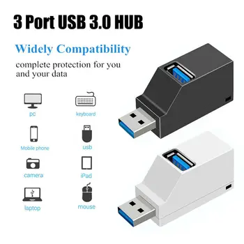 1Pc Universalus 3 Port USB Hub Mini USB 2.0 3.0 Didelio Greičio Hub Splitter Langelį PC Nešiojamas U Diską, Kortelių Skaitytuvą, Skirtą Mobiliojo Telefono Hub