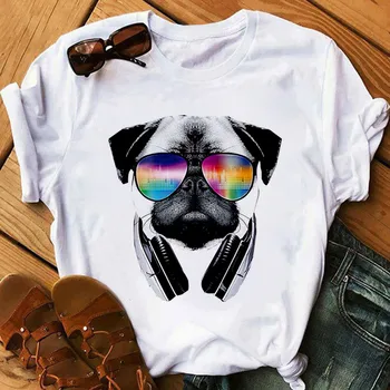 Harajuku moterų muzikos šuo spausdinimo T-shirt vasaros mados juokingi sporto šuo marškinėliai atsitiktinis trumpas rankovėmis moteriška Marškinėlius drabužiai