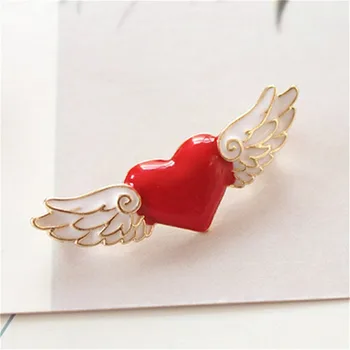 Japonijos ir korėjos stiliaus elegantiškas minimalistinio Mocha mergina serijos raudonos širdies angelas sparnų sagė pin