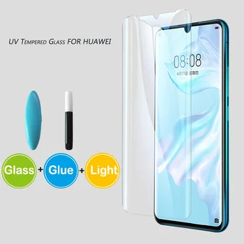 UV skystą Klijai Grūdintas Stiklas Huawei Mate 40 30 20 Pro Aišku, Lenktas Ekrano apsaugos Huawei P30pro P40 pro UV plėvele