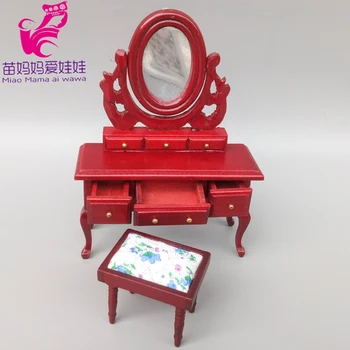 Mini Lėlės Medienos tualetinis staliukas Modelis Lėlės Namas Funiture Pasidaryk pats Apdailos Barbie san nicolas island Lėlės BJD Ob 11 Lėlės Priedai