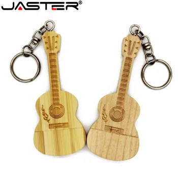 JASTER Metalo keychain Natūralios medinės bambuko Gitaros modelis usb 