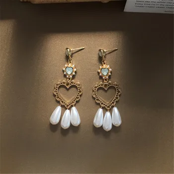 Mados joker metalo Širdies stud auskarai gražus perlas kutas auskarai Klasikinis valdovų Rūmų atkūrimas Vintage auskarai moterims
