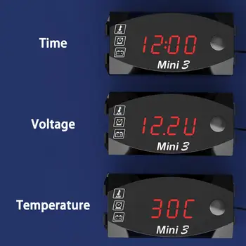 Universalus Motociklas Elektroninis Laikrodis Termometras Voltmeter Trijų-In-One IP67 atsparus Vandeniui atsparus Dulkėms LED Watch Skaitmeninis Ekranas 07