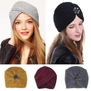 Moterų Bohemiškas Stilius Šiltas Žiemą, Rudenį, megzti Dangtelis Mados Boho Minkštas Plaukų Aksesuarai Turbaną vientisos Spalvos moteriška Musulmonų skrybėlę