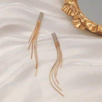 Naujas Crystal Aukso Spalvos Ilgą Tabaluoti Auskarai Moterims Vestuvių korėjos Kutas Lašas Earing Moterų Mados Juvelyrika Dovanos