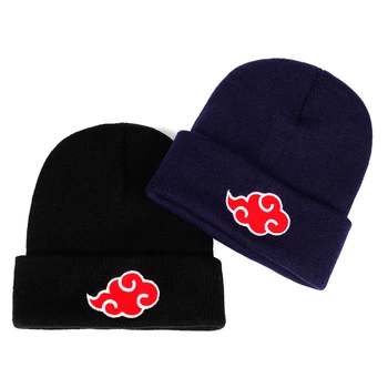 Akatsuki Logotipas Japonų Anime Naruto Žiemos Megztos Kepurės Siuvinėjimo Šiltas Skullies Kepuraitė Slidinėjimas Mezgimo Skrybėlės, Kepurės Hip-Hop