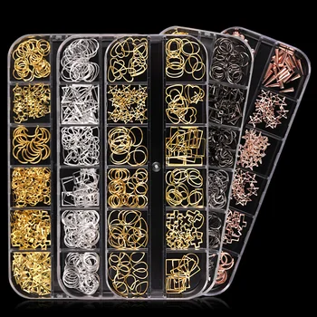 1 Dėžutė 3D Nagų Smeigės Kniedės Geometrinis Vaizdas Nagų Cirkonio Akmenys, Auksas, Sidabras Rose Aukso Spalvos Sumaišyti Dydis Nagų Dailės Apdaila
