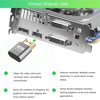 4K HDMI Virtualus Displayeat Manekeno Plug Ekranas Emuliatorius Jungtis, VGA Virtualus Emuliatorius Adapteris DDC Edid