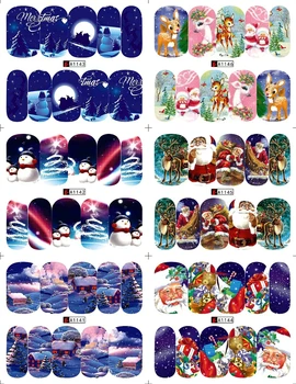 12 Lapų grožio Kalėdų vandens perdavimo nagų dailės lipdukai lipdukai nagams dekoracijas, manikiūro įrankiai, Kalėdų Senelis, senis besmegenis dizainas
