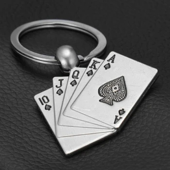 Vyrai Poker ACE Raktų pakabukai Metalo Pokerio Kortos Klavišą Grandinės Žiedas Pokerio Klubas Aksesuaras Llavero Pokerio Žetonų Automobilių Keychain