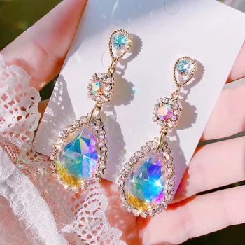 Korėjos Elegantiška Prabanga vandens lašelius Kristalų Temperamentas Tabaluoti Auskarai Moterų Mados Perlų Šalies Boucle D'oreilles