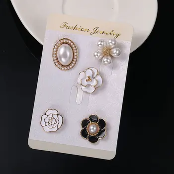 Originalus prekių Dizaino Sagės Kristalų 5 Sagė Nustatyti Camellia Žiedų hijab pin rinkinys, sagės Derliaus sagtis Pin sagės