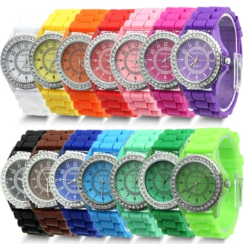 1PC 14 spalvų Mados Silikono ŽENEVOS Žiūrėti Karšto Pardavimo Moterų Suknelė Žiūrėti Moterų kalnų krištolas Laikrodžiai