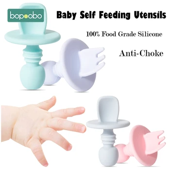 Bopoobo 1/2vnt BPA Free Baby Silikono Šaukštas Plokštė Kūdikį Krūtimi Reikmenys Kūdikių Silikono Stalo Maisto Klasės Newbornrn Dantų Priedai