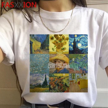 Naujas Van Gogh Van Goghing Van Dingo Estetinės Marškinėliai Moterims Juokingas Animacinių filmų Harajuku T-shirt Ullzang Meme Marškinėlius 90s Viršuje Tees Moteris