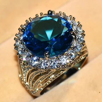 Prabanga Moterų Big Blue Akmens Žiedas, Sidabro Spalvos Vestuvių Žiedai Moterims 2019 Naujųjų Metų Mados Vestuvinis Žiedas Papuošalai, Dovanos