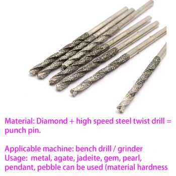 10vnt Diamond Padengtas Twist Drill Bits Nustatyti Adata greitapjovio Plieno Poliravimas elektriniai Įrankiai, Stiklo Papuošalai Agatas Bauda Gręžimo