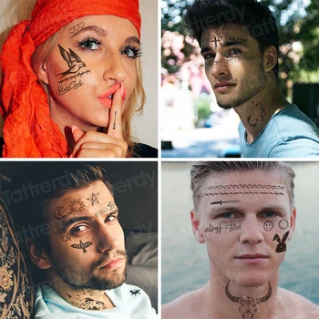 Genčių tatuiruotė berniukų, vyrų laikina tatuiruotė veido, kaklo netikrą chna lipdukai veido festivalis simboliai tatuiruotė trikampis geometrinių dizaino