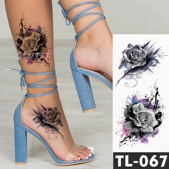 Vandens Perdavimo Tamsiai splash rašalo realus rožės Laikina Tatuiruotė Lipdukas Rankos kojos atgal Modelio kūno menas Vandeniui Netikrą tatuiruotę
