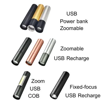 ZHIYU Mini USB Įkraunamas Žibintuvėlis Zoom Lauko Comping Žibintai Nešiojamų Lempos Galia Banko 