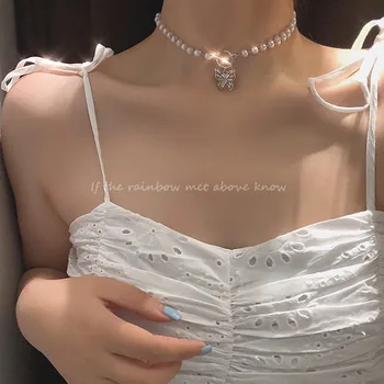 Korėjos Mielas Drugelis Choker Karoliai Moterų Zawalcowany Grandinės 2020statement Pakabukas Mados Moterų Apykaklės perlų juvelyrinių dirbinių didmeninė