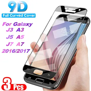 3pcs 9D Grūdintas Stiklas Samsung Galaxy A3 A5 A7 j3 skyrius J5 J7 2016 2017 S7 Screen Protector dėl Už A520 A720 A510 J510 J730