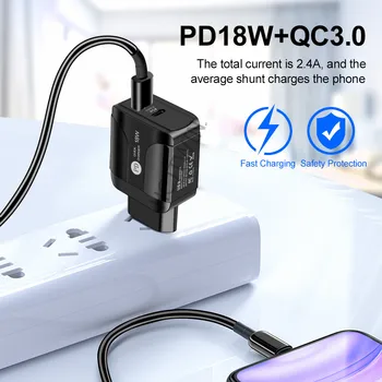 QC3.0+PD18W pd 20W suderinama qc3.0 sparčiai įkrauti mobiliojo telefono kroviklį, ES/JAV/UK Plug didmeninė greitai įkrauti Juodas iphone 12