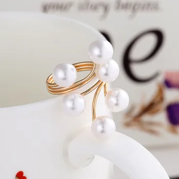 Naujas Atvykimo Aukso Padengtą Žiedas Mados Elegantiškas Imitacija, Perlų Reguliuojamas Atidarymo Žiedai Moterims