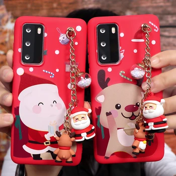 Linksmų Kalėdų Riešo Grandinės Apyrankė Atveju, Huawei P40 Lite E 30 P20 P10 P8 P9 Lite 2017 Pro Plus Animacinių Filmų Elnias Silikono Padengti