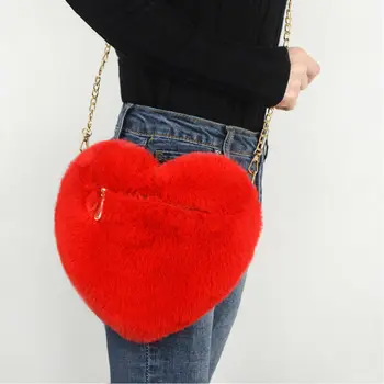 Naujas Moterų Pečių Krepšiai, Širdies formos Krepšys Pliušinis Meilės Peties Plaukuotas Maišelį Valentino Dienos Dovana /IKI