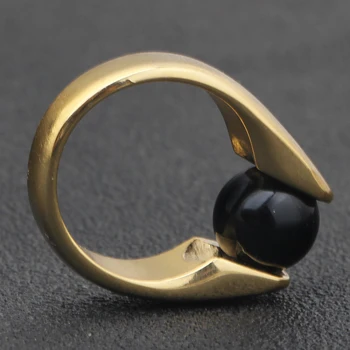 Naujas Mados Spalvinga Opalas Žiedas Moterims Kokybės Nerūdijančio Plieno Žiedas aplink Juoda Balta Katės Akies Akmens Vestuvinis Žiedas