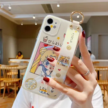 Mielas Japonijos Anime ir Animacinių filmų Sailor Moon Luna Katė Minkštas Telefono dėklas Skirtas Iphone 11 12 Pro Max X XS XR 7 8 Plius SE2 Riešo Laikiklis Dangtelio