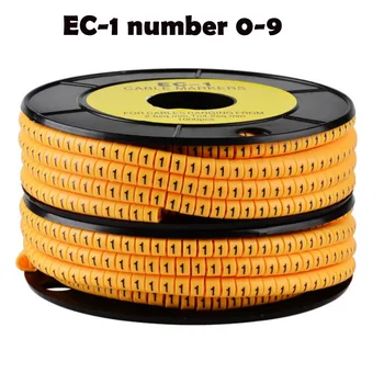 500PCS viena geltona roll mišinį skaičius Nemokamas pristatymas EB-1 Kabelis Viela Žymeklis Skaičius nuo 0 iki 9 Kabelių Dydis 2.5 sqmm PVC medžiagos