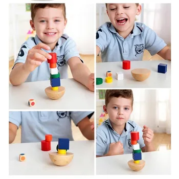 8pcs/set Galvosūkiai Vaikams, Mediniai Geometrinis Balansas Montessori Žaidimas Įdomus Žaislai Vaikams Mokymosi Drobė Maišelis
