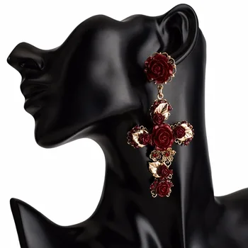 2020 Za Naujo Dizaino Euramerican Baroko Stiliaus Didelis Rožių Gėlių Filigranas Kryžiaus Pareiškimą, Auskarai Aukso Spalvos Emaliuota Tabaluoti Auskarai