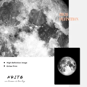 Mėnulio Fazė Galaxy Vietos Meno Plakatas Juoda Balta Nordic Drobė Sienos Spausdinti Minimalistinė Tapyba, Modernus Namo Kambaryje Apdailos Nuotrauką