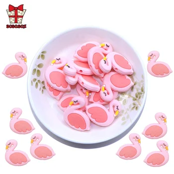 BOBO.LAUKE 3pc Flamingo Silikono Granulių Kūdikiui Kramtyti Žiedai Priėmimo Maisto kokybės Silikono Perle Kramtyti Karoliai Kramtyti Žaislas Priedai