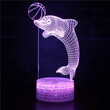 Veiksmų Skaičius, 3D RGB Lempos delfinų šviesos Dovana Naktį Šviesos diodų (LED) 7 Spalvų Nakties Žibintas