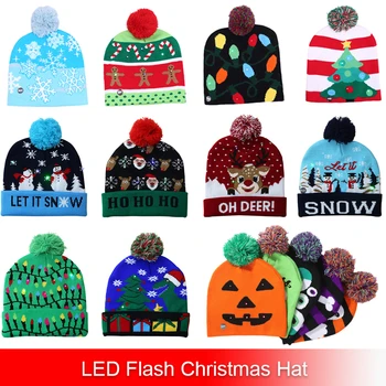 2020 19 Dizaino LED Kalėdų Skrybėlę Megztinis megztas Beanie Kalėdų Šviesos Iki Megzti Skrybėlę Vaikas Suaugusiųjų Kalėdų Šalis