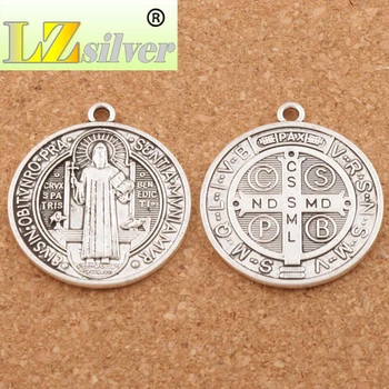 Saint St Benedict iš Nursia Mecenatas Nuo piktų Kryžiaus Medalis Žavesio Pakabukas L1646 4pcs 35x31mm Cinko Lydinys
