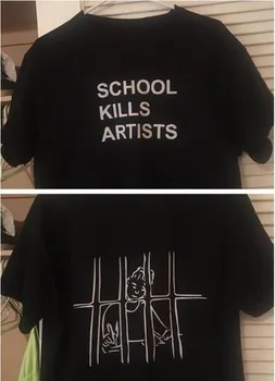 Mokykla Žudo Menininkų Dvigubo Spausdinimo Estetika Grafinis Tee Unisex Jaunimo Gatvės Stiliaus Cool T-Shirt Grunge Mados tumblr Viršūnės-J998