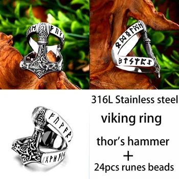 Beier 316L Nerūdijančio Plieno, Nosies viking vyrų skandinavijos Odin thor ' s hammer mjolnir Runų Amuletas Žiedas fasion papuošalai LR567