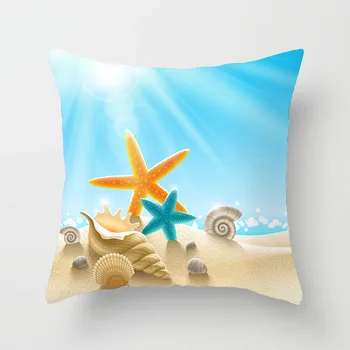 Nauja Vasaros Atogrąžų Paplūdimio Mėlyna Pagalvių Užvalkalus Shell Žvaigždė Palmių Spausdinti Sofos Pagalvėlių Atveju Modernus Paprastas Svetainės Mesti Pagalvės