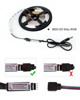 USB LED Šviesos Juostelės Įvairiaspalviais Lanksti LED Lempos Juosta RGB Juostelėms su 24key Nuotolinio 1M 2M 3M 5M Darbalaukio TV Apšvietimas dekoras
