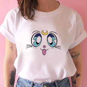 90s Marškinėlius Mados Grafinis Viršuje Tee Moterų animacinių filmų katės Harajuku Kawaii Anime Marškinėliai Moterims Juokingas Animacinių filmų T-shirt Mielas Katinas