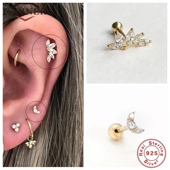 CANNER 1 Pora Nekilnojamojo 925 sterlingas sidabro Stud auskarai Crystal Cirkonis Auskarų Earings Moterų ausies kaulų Fine Jewelry pendientes